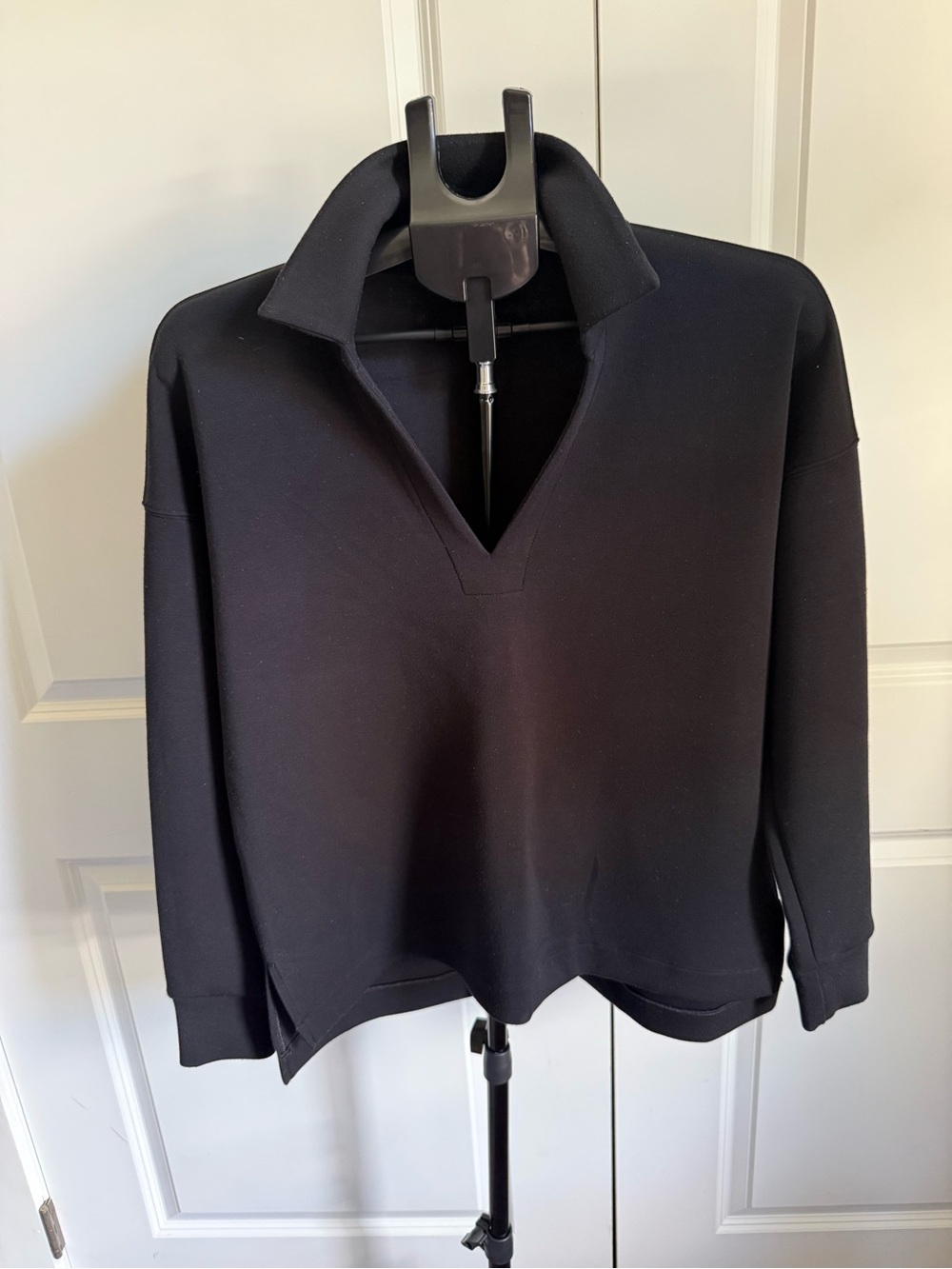 SPANX Black V-Neck Collared Pullover Sweatshirt